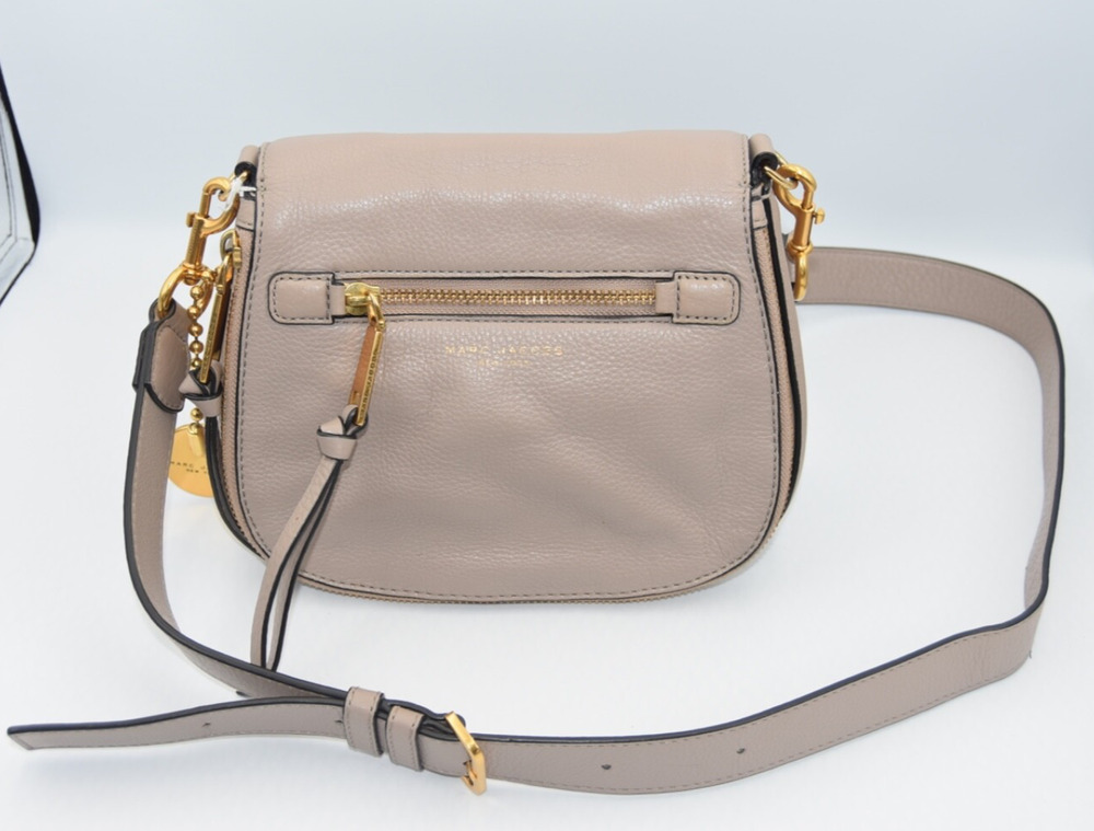 Marc Jacobs Recruit Nomad Saddle Bag Taupe Leather Gold Hardware Crossbody